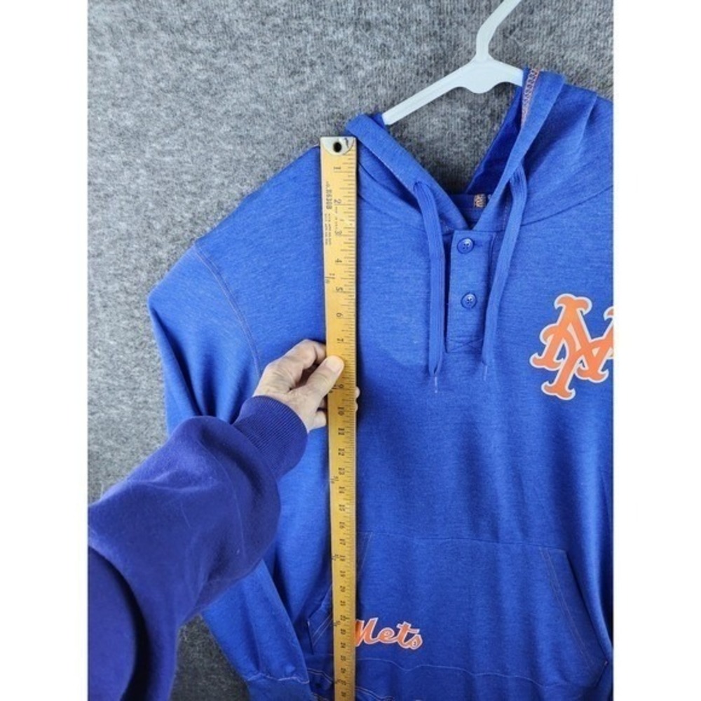 True Fan New York Mets Royal Blue Baseball Hoodie Button Neck Size Medium - Picture 10 of 11